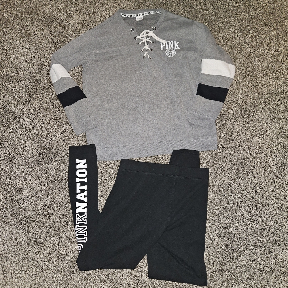 Victoria’s Secret pink set medium outfit sweatshirt clothes leggings pants med